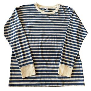 J.Crew Re-Imagined Blue White Striped Long Sleeve Cotton Tee Shirt Womens Medium